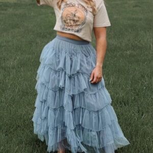 New Boho Western Tiered Midi A-line Vintage Skirt